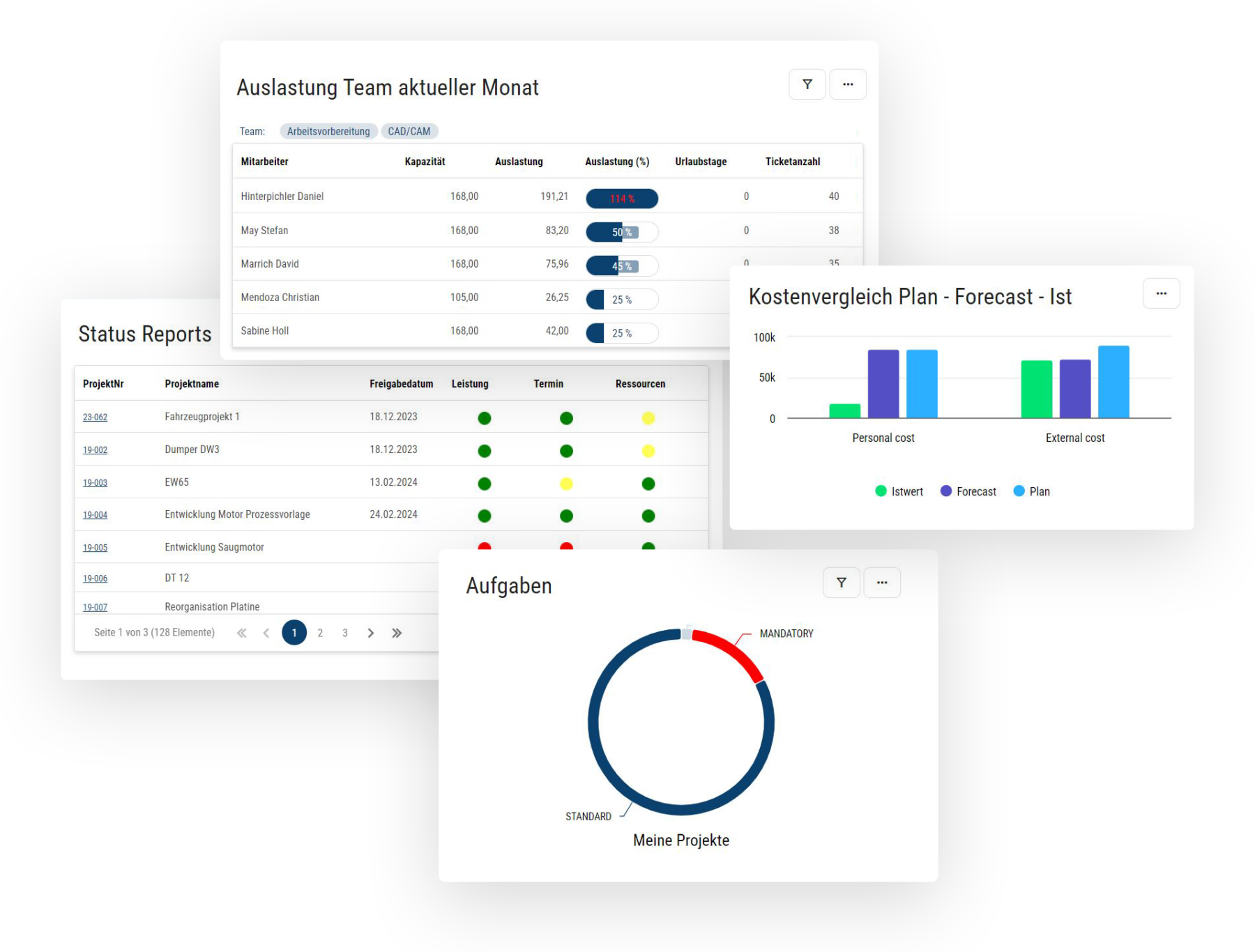 Dashboards für Projektmanagement Office, Projektleiter und Teamleiter