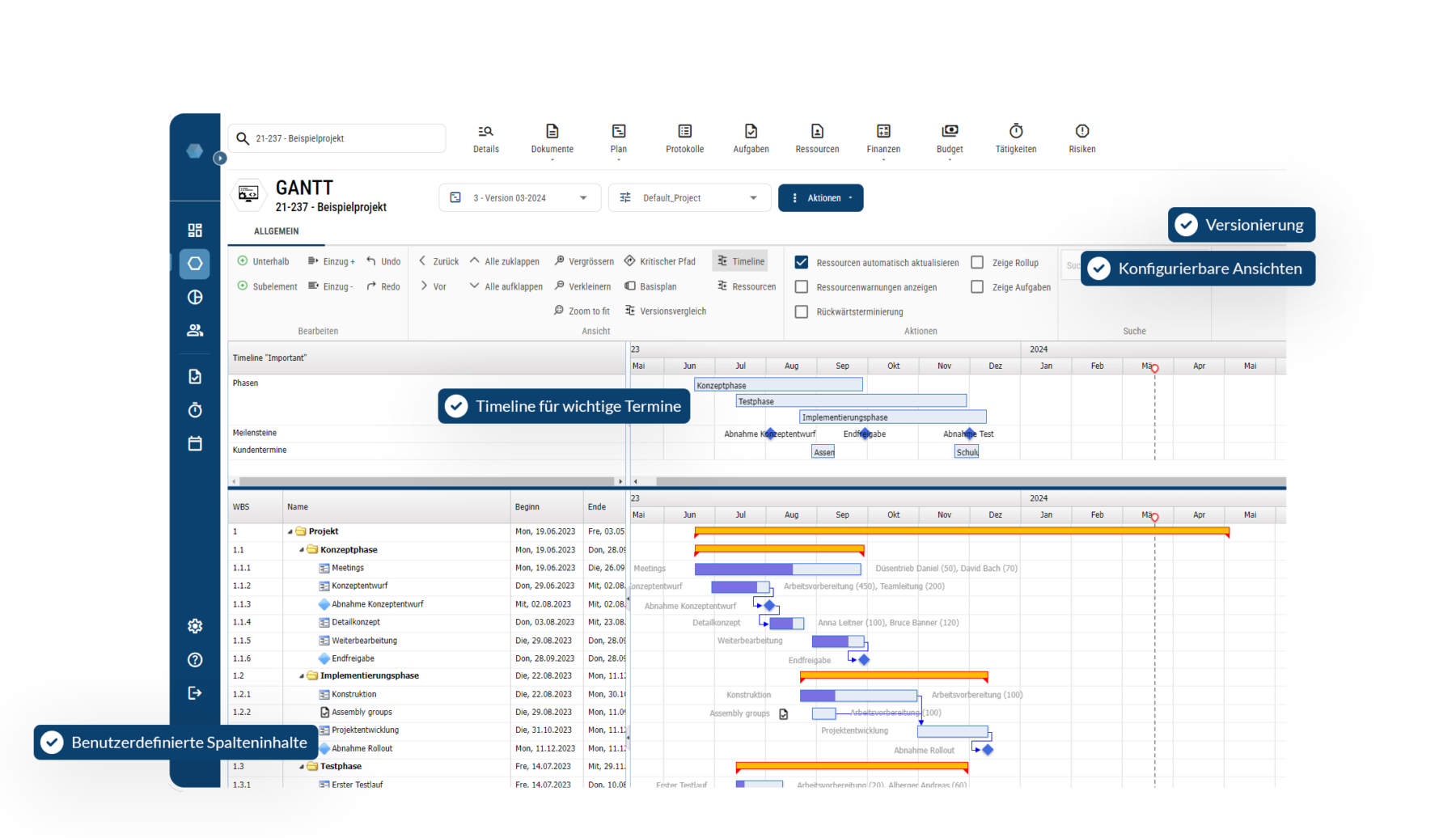 Projektplanungssoftware - Ganttplan mit individuellen Ansichten & Versionierung