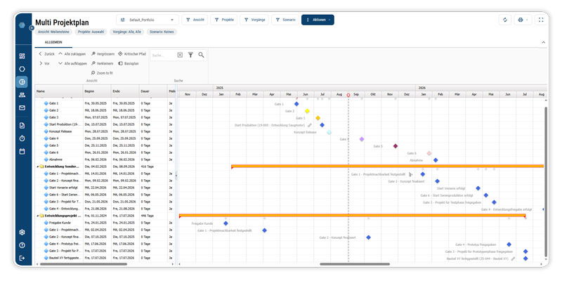 Meilensteine im Multiprojektplan