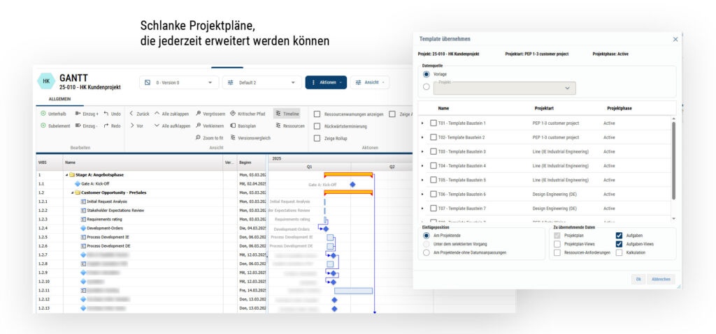 Projektpläne mit Template Bausteinen erweitern